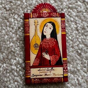Handcrafted Red and Gold Saint Cecelia Charm